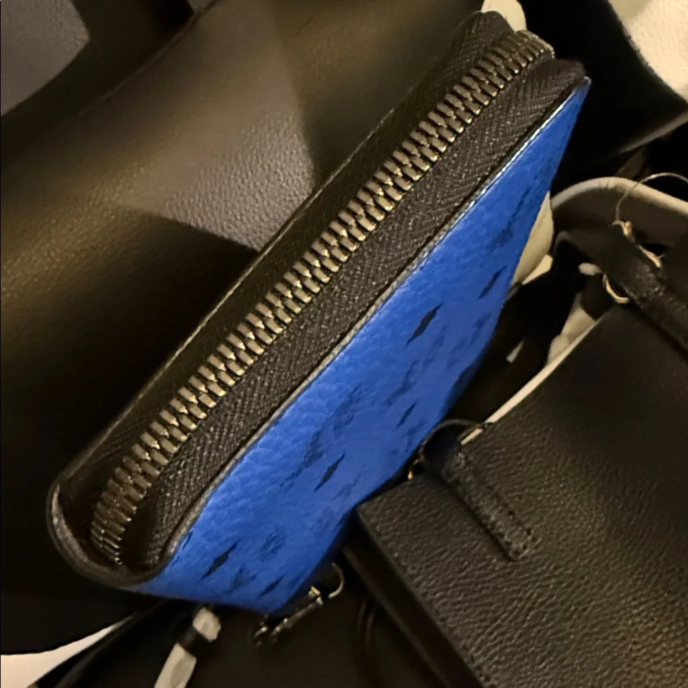 MCM Blue Wristlet Wallet with Gold and Black Stud Accents - Picture 4 of 11